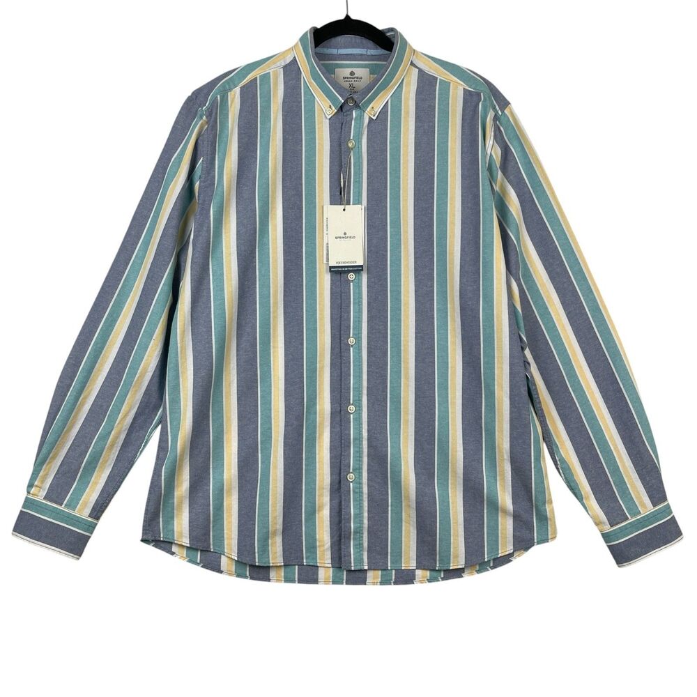 Springfield Urban Daily Men's Button Down Shirt XL Multicolor Striped Custom Fit